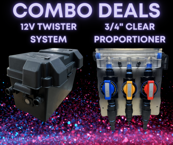 7GPM 12V Texas Twister and 3/4" Clear Proportioner Combo Deal