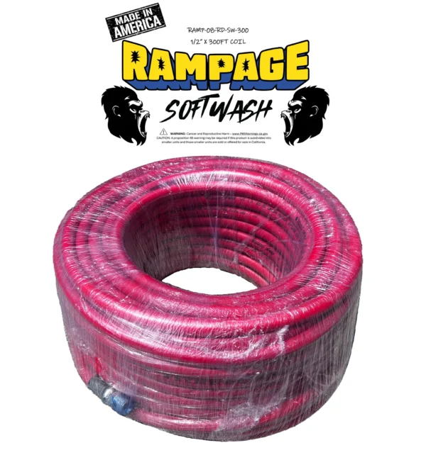 Rampage 1/2" Red 300' softwash hose with 1/2" crimped ends