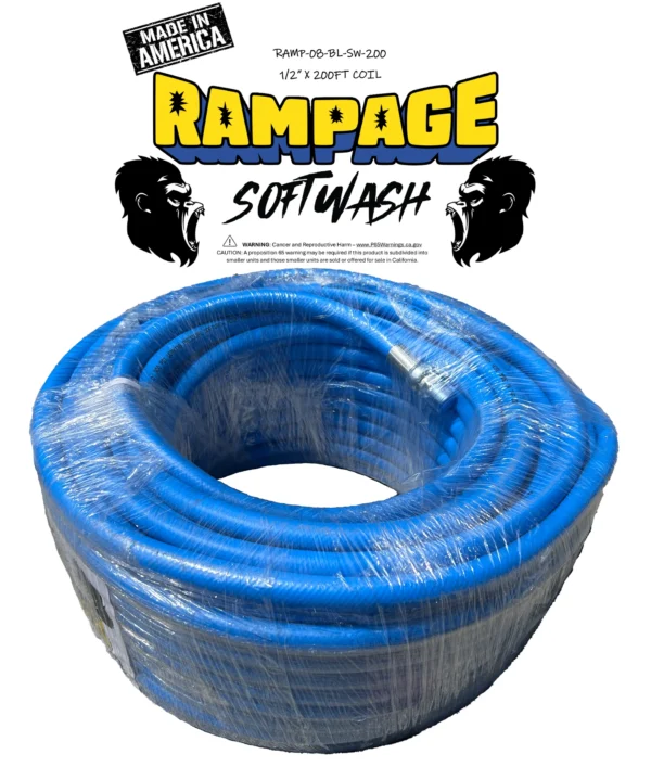 Rampage 1/2" Blue 300' softwash hose with 1/2" crimped ends